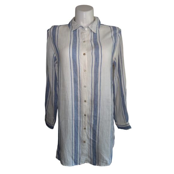 Linen Button Up‎ Shirt Women Large Oversized Scandi Lagenlook Sustainable Summer - Picture 1 of 6